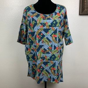 LuLaRoe Womens Top Irma Tunic Shirt Blue Green Red